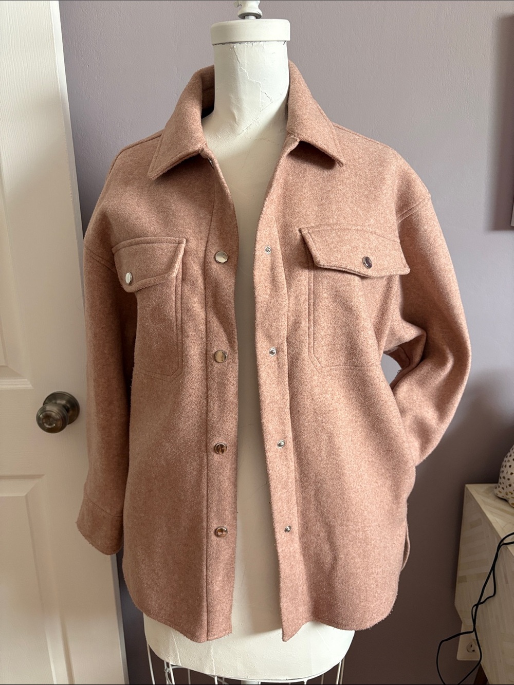 Zara Blush Pink Wool Shacket Jacket